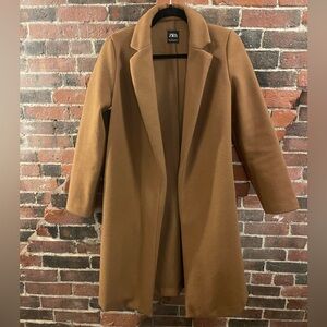 Zara Camel Open Front Lapel Coat